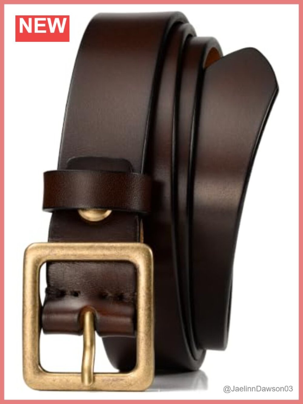 Italian Full Grain Leather Women's Belt Brass Vintage Buckle 1.1"